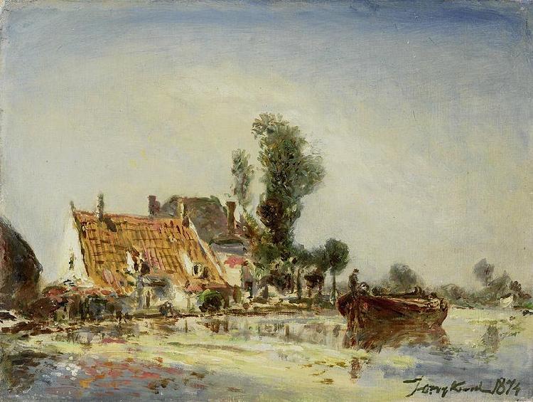 Johan Barthold Jongkind Houses along a Canal near Crooswijk oil painting picture